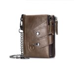 BULL CAPTAIN Cartera de cuero con tres pliegues y cremallera para hombre, Brown