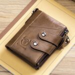 BULL CAPTAIN Cartera de cuero con tres pliegues y cremallera para hombre, Brown - Imagen 2