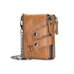 BULL CAPTAIN Cartera de cuero con tres pliegues y cremallera para hombre, Yellow Brown
