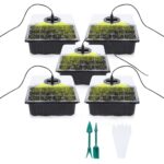 Juego de 5 bandejas de inicio de semillas de plantas, iniciador de bandeja de plántulas con luz de crecimiento, Negro, Verde