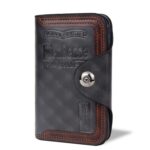 Menbense Moda corta Ocio Hebilla magnética Gran capacidad 3 pliegues Cartera masculina, Negro, Marrón oscuro