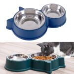 Cuenco doble de acero inoxidable con orejas de gato para mascotas, Cat Ears Blue