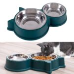 Cuenco doble de acero inoxidable con orejas de gato para mascotas, Cat Ears Green