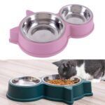 Cuenco doble de acero inoxidable con orejas de gato para mascotas, Cat Ears Pink