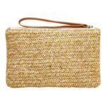 Bolso de playa de verano con monedero de embrague de paja para mujer, Large Beige With Zipper Bag