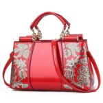 Bolso de cuero brillante bordado de un solo lado para mujer, Rojo, Azul, Negro, Rice-white, Red Wine