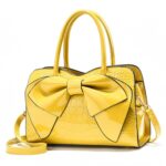 8111 Bolso de mano de piel con lazo brillante para mujer, Amarillo, Red Wine, Caqui, Azul, Negro, Verde claro, Rosado