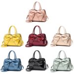 8111 Bolso de mano de piel con lazo brillante para mujer, Amarillo, Red Wine, Caqui, Azul, Negro, Verde claro, Rosado - Imagen 2