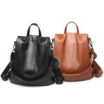 TFZ468 Mochila vintage de piel sintética para mujer, Negro, Caqui - Imagen 2