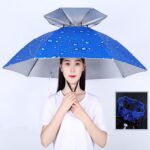 Sombrero de paraguas de pesca de doble capa Protector solar para exteriores y sombrero de paraguas plegable a prueba de lluvia, 95 Blue (Rubber Sleeve)