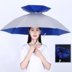 Sombrero de paraguas de pesca de doble capa Protector solar para exteriores y sombrero de paraguas plegable a prueba de lluvia, 95 Silver (Rubber Sleeve)