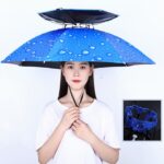 Sombrero de paraguas de pesca de doble capa Protector solar para exteriores y sombrero de paraguas plegable a prueba de lluvia, 80 Blue