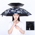 Sombrero de paraguas de pesca de doble capa Protector solar para exteriores y sombrero de paraguas plegable a prueba de lluvia, 80 Camellia