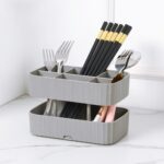 2 PCS Cocina Cuchara Cuchillo Rack Drenaje Palillos Jaula Caja de almacenamiento multifuncional, 2 PCS Grey