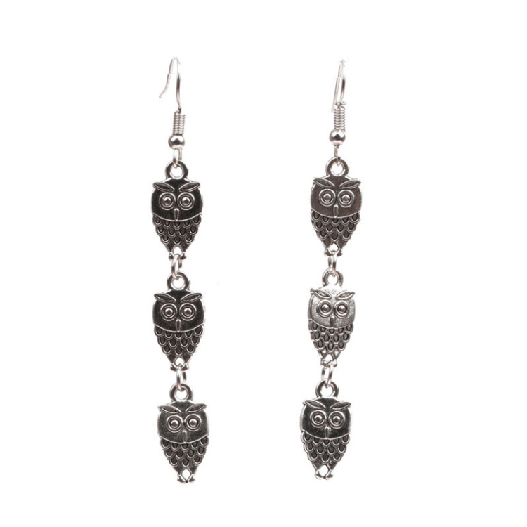 TBD0602492804.jpg 4 pares de pendientes de personajes de Halloween, adornos navideños de aleación, estilo:, Owl - Imagen 1