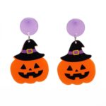 4 pares de pendientes de acrílico de Halloween, joyería festiva con personalidad, estilo:, E000166 Black Hat