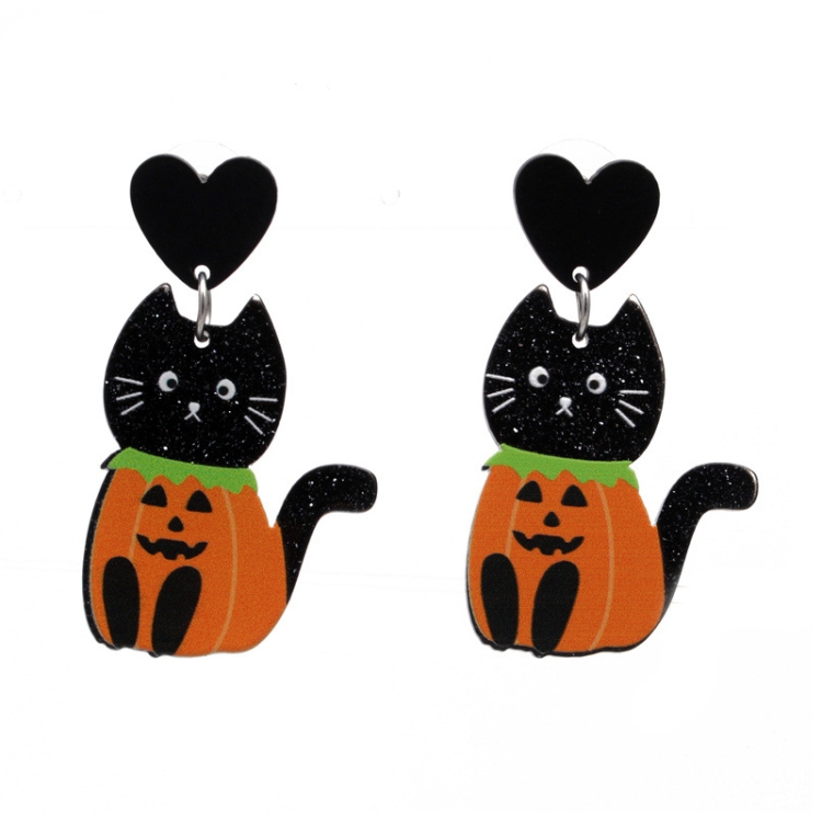 TBD0602494705.jpg 4 pares de pendientes de acrílico de Halloween, joyería festiva con personalidad, estilo:, E000162 Cat - Imagen 1