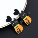 4 pares de pendientes de acrílico de Halloween, joyería festiva con personalidad, estilo:, E000162 Cat - Imagen 2