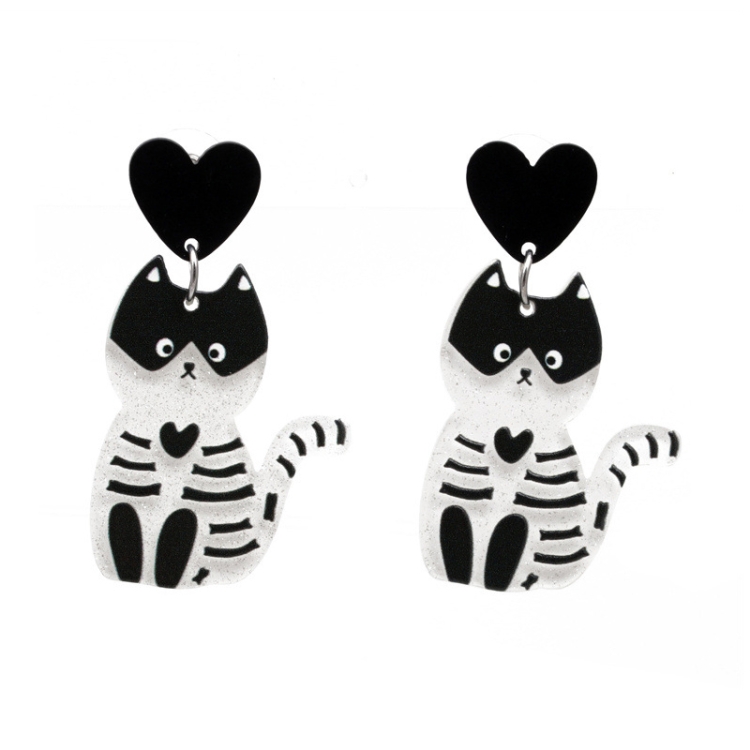 TBD0602494706.jpg 4 pares de pendientes de acrílico de Halloween, joyería festiva con personalidad, estilo:, E000164 White Cat - Imagen 1