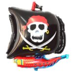 Globo de película de aluminio de Halloween de dibujos animados de globo de barco pirata de 5 piezas, Negro, Rojo, Red Black