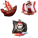 Globo de película de aluminio de Halloween de dibujos animados de globo de barco pirata de 5 piezas, Negro, Rojo, Red Black - Imagen 2