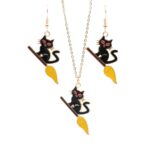 2 juegos divertidos gatos de Halloween exagerados pendientes conjunto de collar, Cat Red