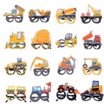 3 PCS Niños Fiesta de cumpleaños Gafas divertidas Accesorios para fotos, Logging Truck, Forklift, Tanker Truck, Small Crane, Bulldozer, Engineering Cap, Expel Soil Machine, Dump Truck, Excavator, Grinder, Screw Machine, Crane, Bus, Red Excavator... - Imagen 2