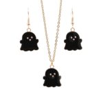 2 juegos de collar de pendientes de fantasma de aleación de joyería de Halloween, Ghost Black