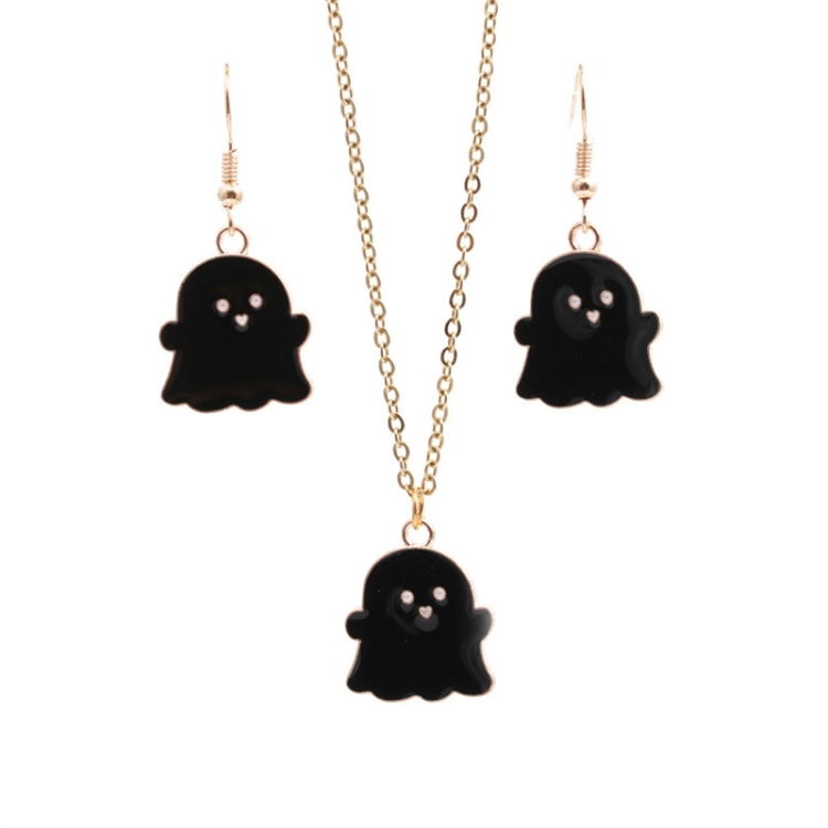 TBD0602495301B.jpg 2 juegos de collar de pendientes de fantasma de aleación de joyería de Halloween, Ghost Black - Imagen 1