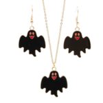 2 juegos de collar de pendientes de fantasma de murciélago de joyería DIY de aleación de Halloween, Bat Ghost