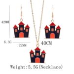 2 juegos de joyería de Halloween, collar de pendientes de castillo galvanoplastia de aleación con personalidad, Castle - Imagen 2
