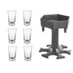 Bar Party 6 tazas Dispensador de vino hexagonal Vertedor de vino, Gray+6 Transparent Cups