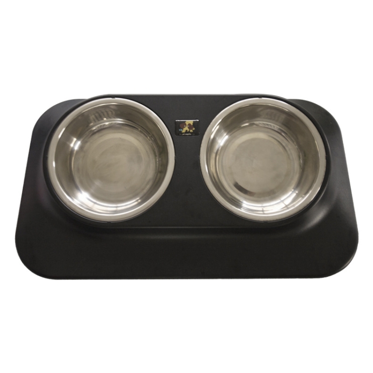 TBD0602561103.jpg Comedero de cuello inclinado para perros y gatos con cuenco antideslizante de acero inoxidable para mascotas Pugga, estilo:, Double Bowl Black - Imagen 1