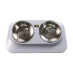 Comedero de cuello inclinado para perros y gatos con cuenco antideslizante de acero inoxidable para mascotas Pugga, estilo:, Double Bowl Silver Gray