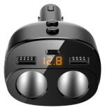 Cargador de coche con interruptor Enchufe de coche con orificio doble para cigarrillos, C06