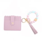 Cartera de pulsera de cuentas de silicona con borla de PU con llavero, Light Purple