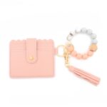 Cartera de pulsera de cuentas de silicona con borla de PU con llavero, Pink
