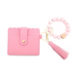 Cartera de pulsera de cuentas de silicona con borla de PU con llavero, Cherry Blossom Pink
