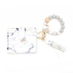 Cartera de pulsera de cuentas de silicona con borla de PU con llavero, Marble