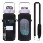 Funda para botella de agua de material de buceo de 2L con correa, Black Metal Buckle