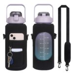 Funda para botella de agua de material de buceo de 2L con correa, Black