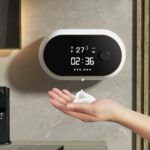 Dispensador automático de jabón en espuma con carga USB montado en la pared W2 con pantalla de temperatura y tiempo, White, Black, Blanco, Negro