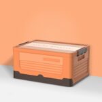 Caja de almacenamiento de plástico plegable para libros, L Sunset Orange