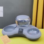 Alimentación automática de agua potable Tazón doble Lavabo antivuelco para perros, Gray+Placemat