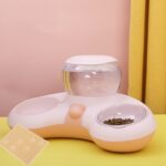 Alimentación automática de agua potable Tazón doble Lavabo antivuelco para perros, Pink+Placemat
