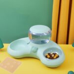 Alimentación automática de agua potable Tazón doble Lavabo antivuelco para perros, Green+Placemat
