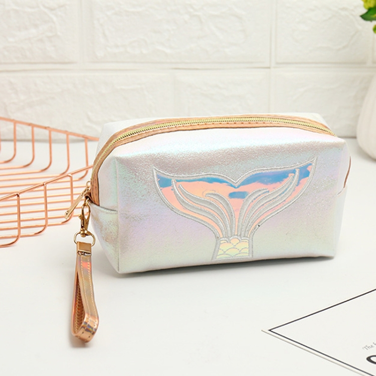 TBD0602796701A.jpg Bolsa de artículos de tocador de maquillaje de gran capacidad portátil con cola de pez láser PU, Blanco, Azul de lago, Blue Snow, Rosa claro, Rosa oscuro, Symphony Color - Imagen 1