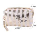 Neceser cosmético impermeable de PU a rayas multifuncional, Azul, Negro, Rosado, Roja de rosa, Oro, Plata - Imagen 3
