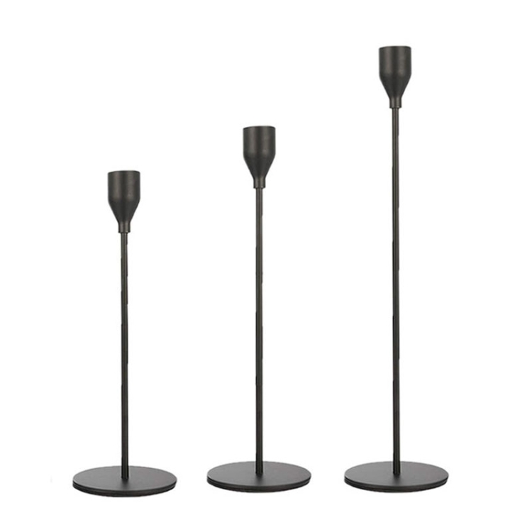 TBD0602798201.jpg 3 PCS / Set Decoración del hogar Candelabro de hierro forjado para bodas, Estilo:, 3 PCS / Set Thin Bottom (Black) - Imagen 1