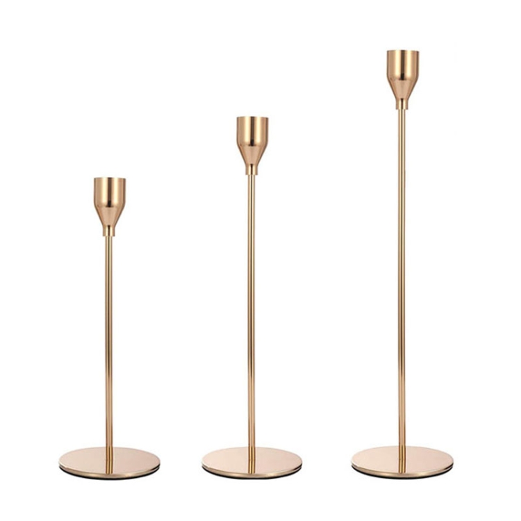 TBD0602798204.jpg 3 PCS / Set Decoración del hogar Candelabro de hierro forjado para bodas, Estilo:, 3 PCS / Set Thin Bottom (Gold) - Imagen 1